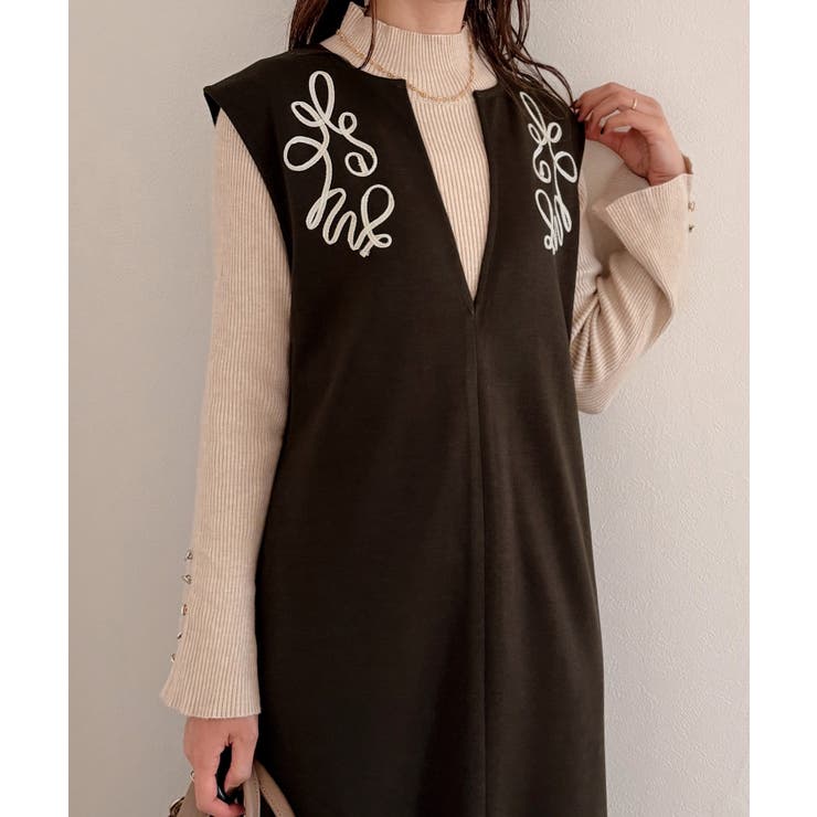 コード刺繍キーネックワンピース | JUNOAH | 詳細画像14 