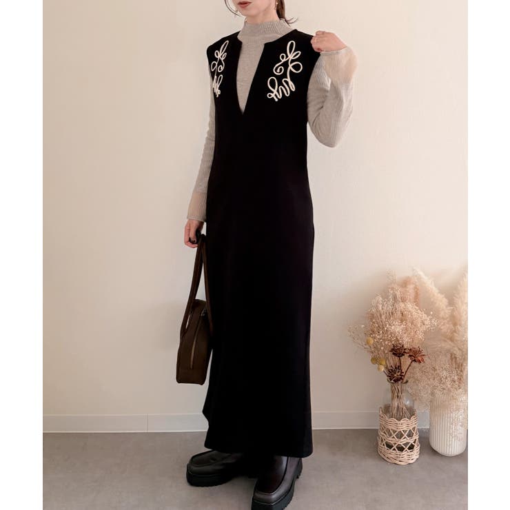 コード刺繍キーネックワンピース | JUNOAH | 詳細画像2 