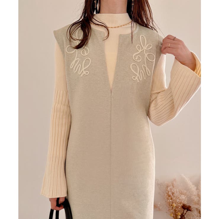 コード刺繍キーネックワンピース | JUNOAH | 詳細画像8 