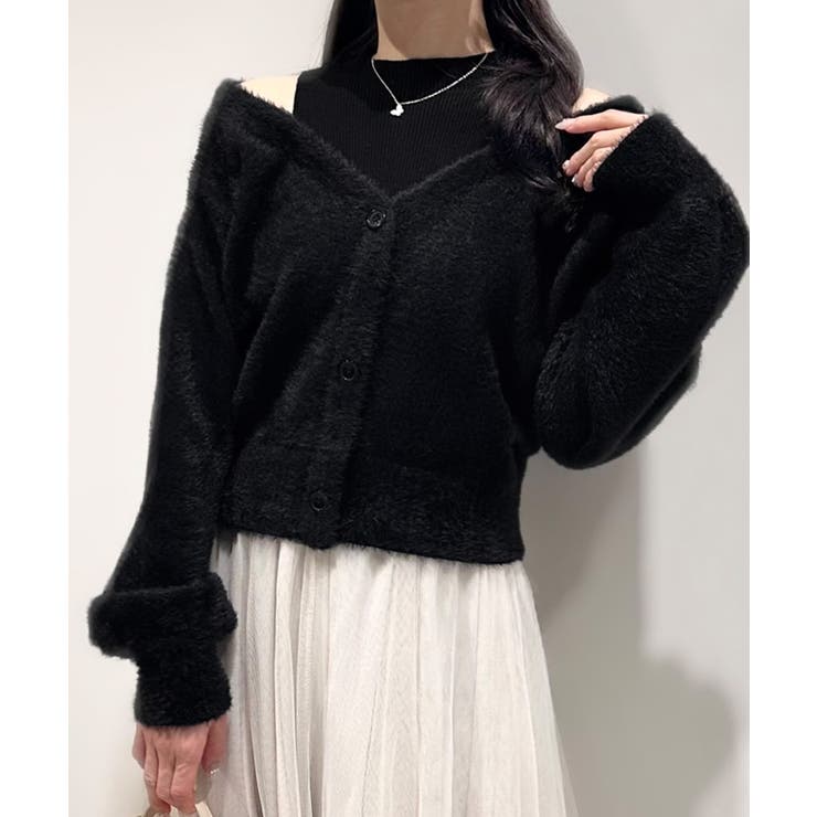 ブラック | シャギードッキングショートニットトップス | JUNOAH