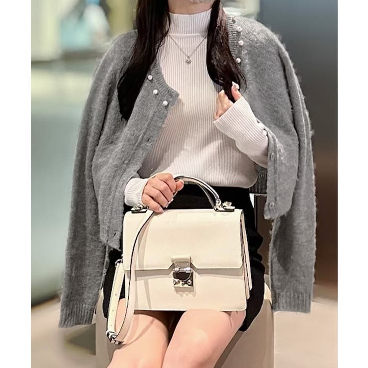 ライトグレー | パールビジューネックニットカーディガン（薄手） | JUNOAH