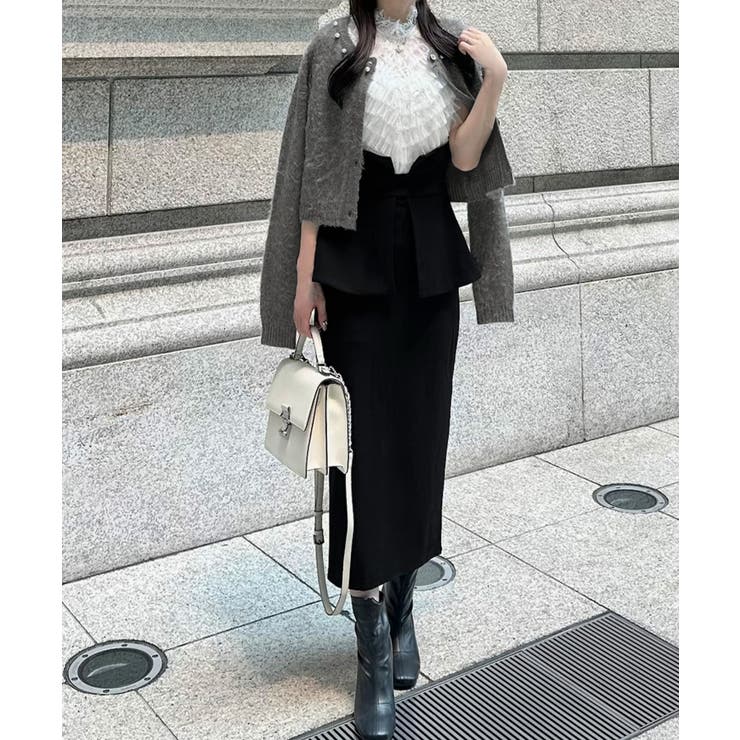 パールビジューネックニットカーディガン（薄手） | JUNOAH | 詳細画像2 