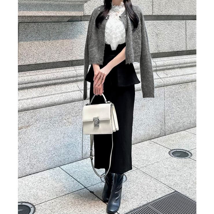 パールビジューネックニットカーディガン（薄手） | JUNOAH | 詳細画像3 