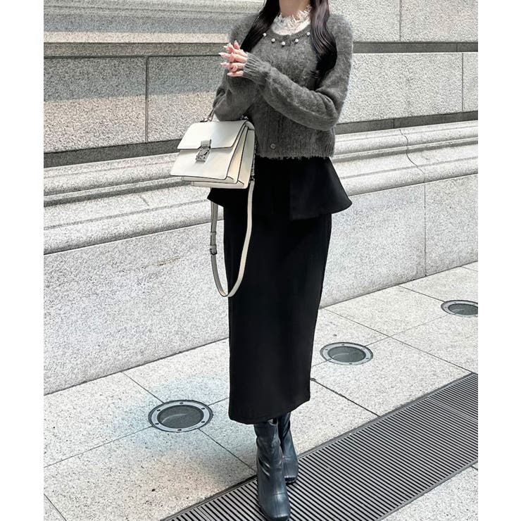 パールビジューネックニットカーディガン（薄手） | JUNOAH | 詳細画像4 