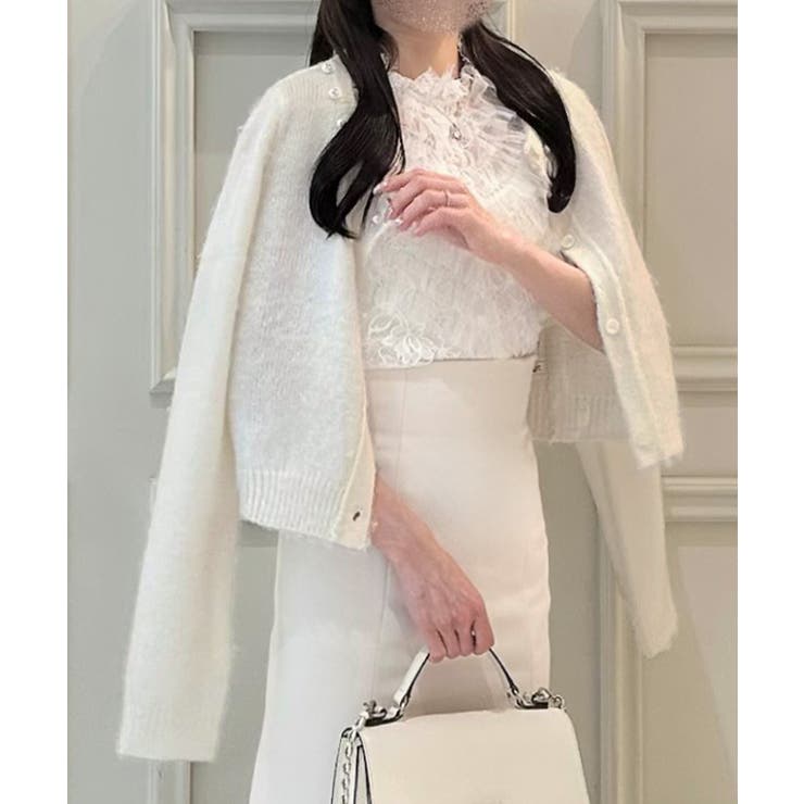 パールビジューネックニットカーディガン（薄手） | JUNOAH | 詳細画像8 