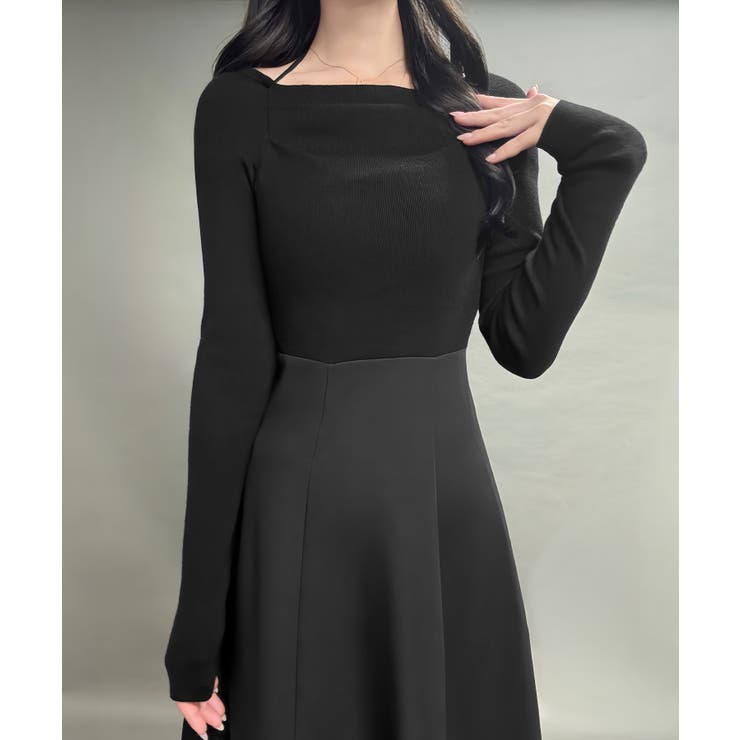 ドッキングニットフレアワンピース【ペチスカートセット】 | JUNOAH | 詳細画像10 