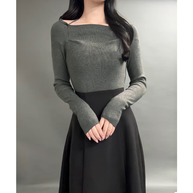 チャコール | ドッキングニットフレアワンピース【ペチスカートセット】 | JUNOAH