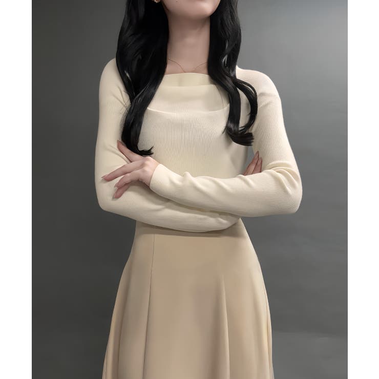 ドッキングニットフレアワンピース【ペチスカートセット】 | JUNOAH | 詳細画像6 