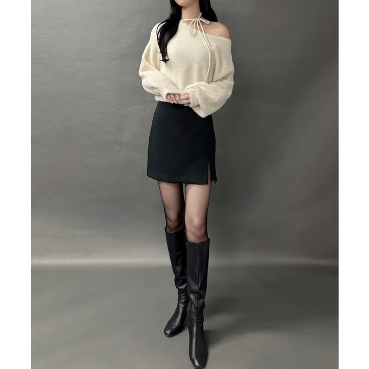 【紐取り外し可能】ワンショルチョーカーシャギーニットトップス | JUNOAH | 詳細画像3 