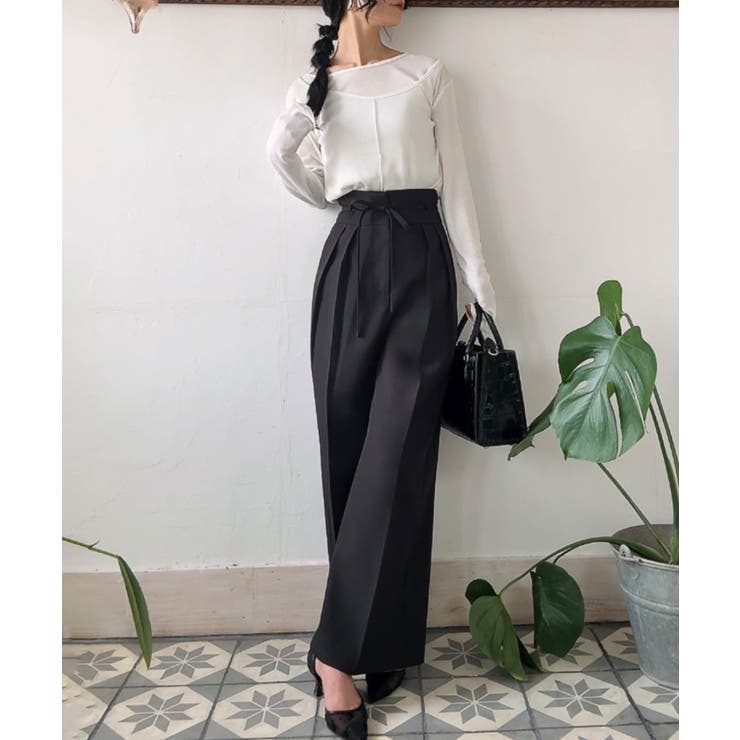 リボンワイドスラックス(裏地なし) | JUNOAH | 詳細画像1 