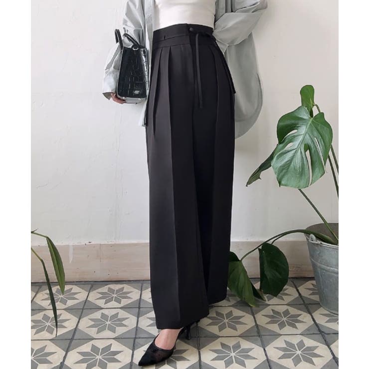 ブラック | リボンワイドスラックス(裏地なし) | JUNOAH