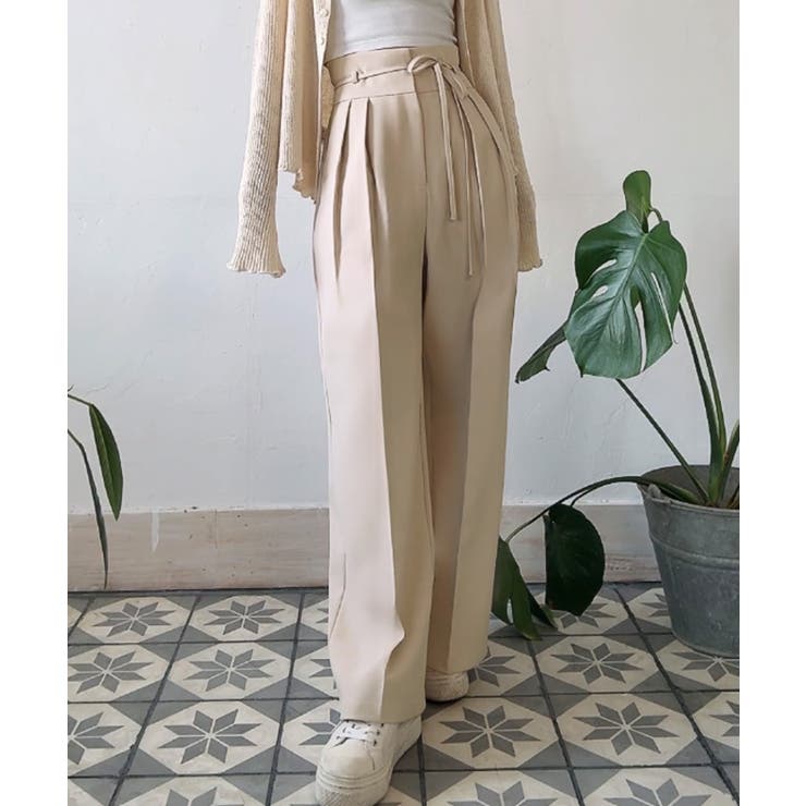 ライトベージュ | リボンワイドスラックス(裏地なし) | JUNOAH