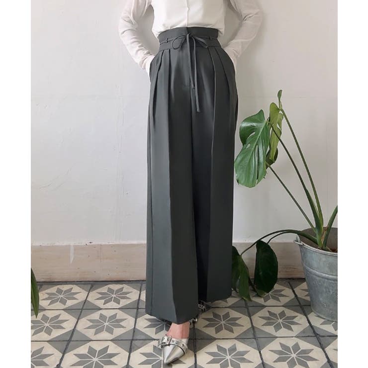 チャコール | リボンワイドスラックス(裏地なし) | JUNOAH