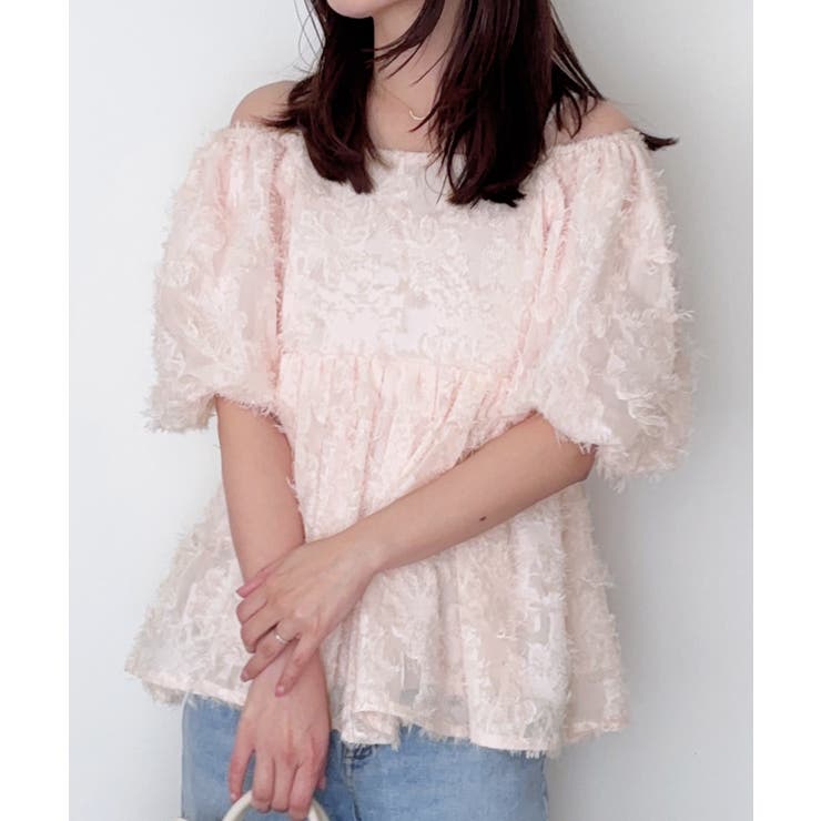 ピンク | 2wayオフショルフリンジジャガードペプラムトップス | junoah
