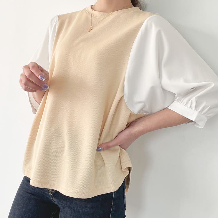 5分袖ドッキングブラウス[品番：AMTW0002072]｜JUNOAH（ジュノア