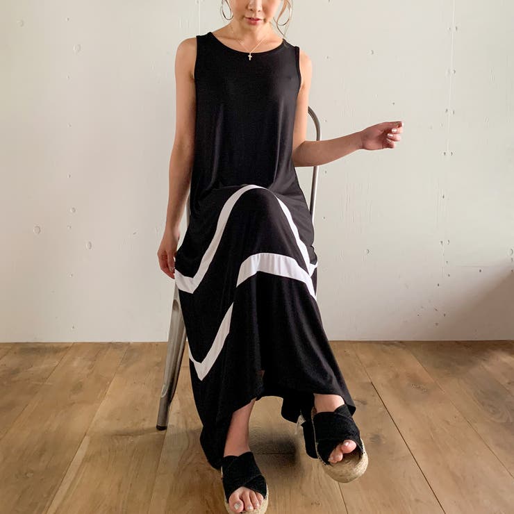 Aラインボーダー入りノースリーブロングワンピース ゆったり リラックス 品番 Amtw Junoah ジュノア のレディースファッション通販 Shoplist ショップリスト