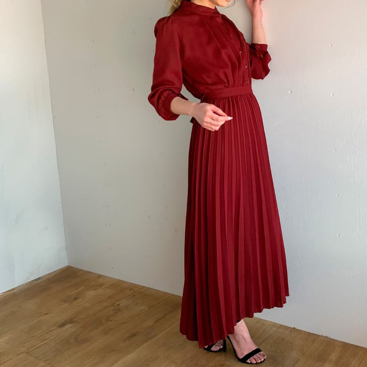 プリーツプリーズ ワインレッド長袖ワンピース プリーツプリーズ ワインレッド長袖ワンピース PLEATS PLEASE ISSEY
