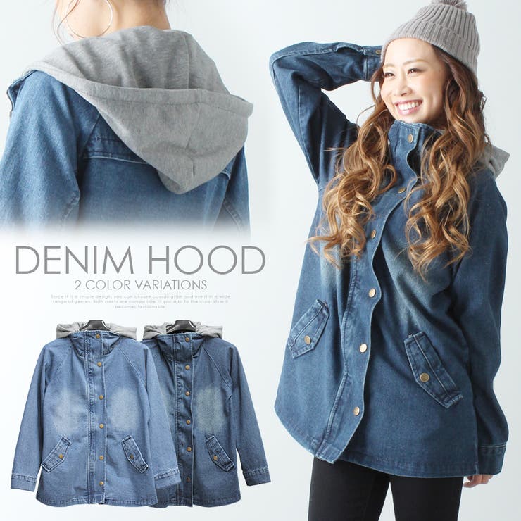 取り外しフード付デニムアウター/ジャケット/コート/ジージャン[品番
