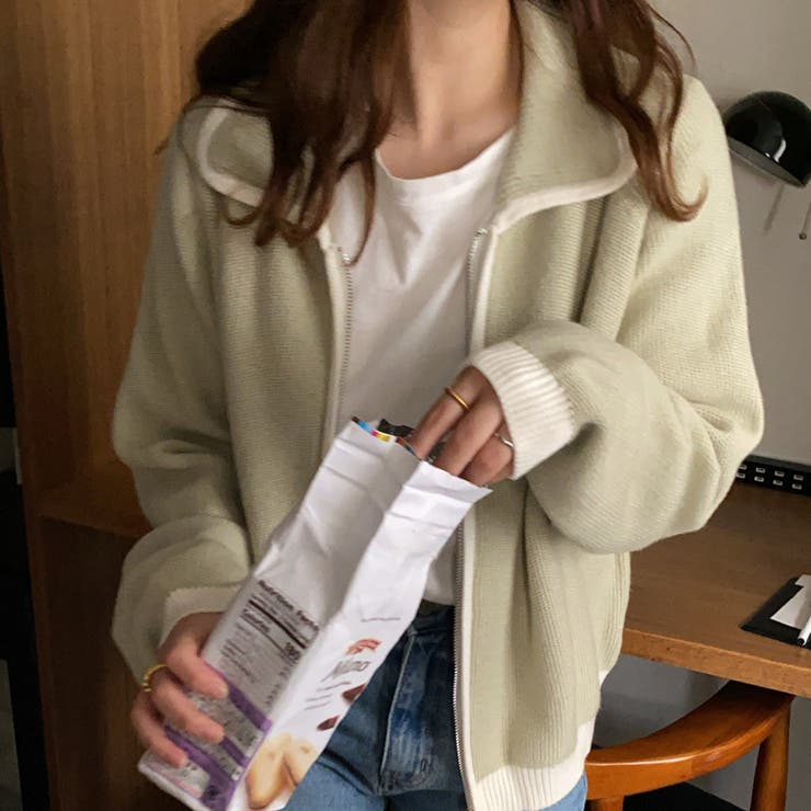 16000円新品♡スコットクラブ購入 リルフェテシアーカーディガン バイカラー♡ L'AUBE BLANC]コンパクトクルーネックバイカラーカーディガン