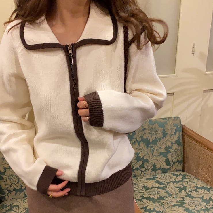 16000円新品♡スコットクラブ購入 リルフェテシアーカーディガン バイカラー♡ L'AUBE BLANC]コンパクトクルーネックバイカラーカーディガン