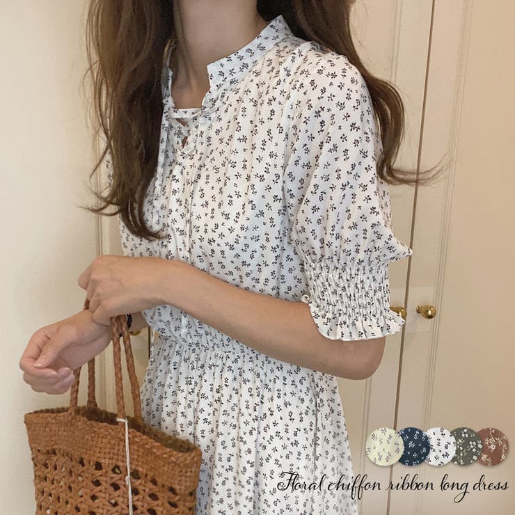 花柄シフォンリボンロングワンピース 品番 Amtw Lauir ラウアー のレディースファッション通販 Shoplist ショップリスト