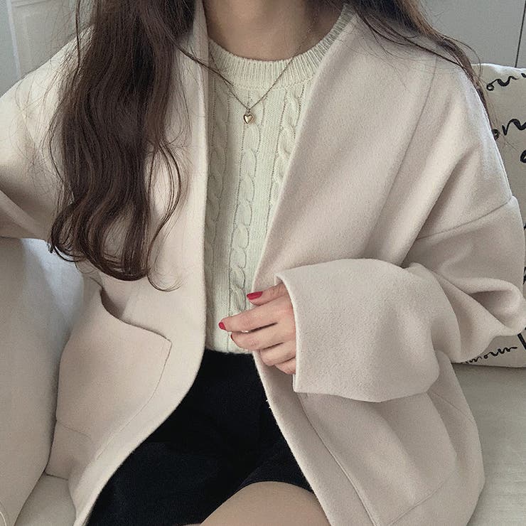 ノーカラーフロントフックショートコート[品番：AMTW0004821]｜LAUIR