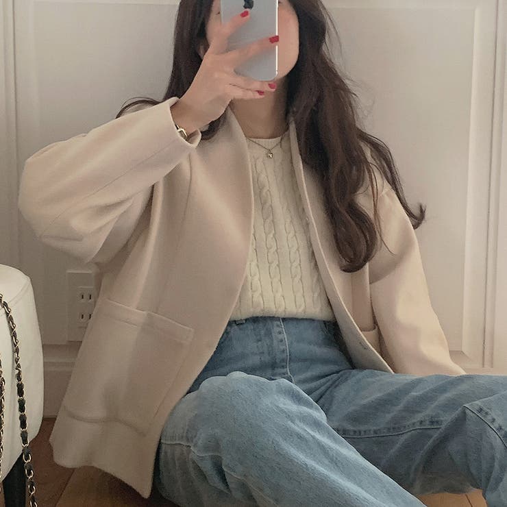 ノーカラーフロントフックショートコート[品番：AMTW0004821]｜LAUIR