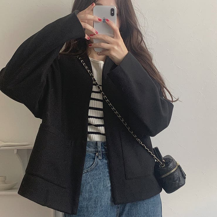 ノーカラーフロントフックショートコート[品番：AMTW0004821]｜LAUIR