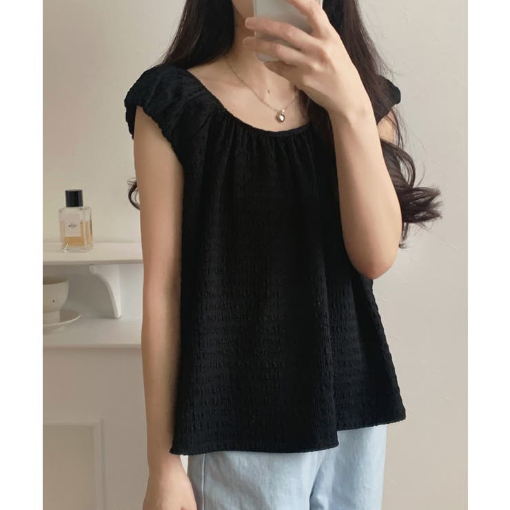 ブラック | ぽこぽこギャザーブラウス | LAUIR