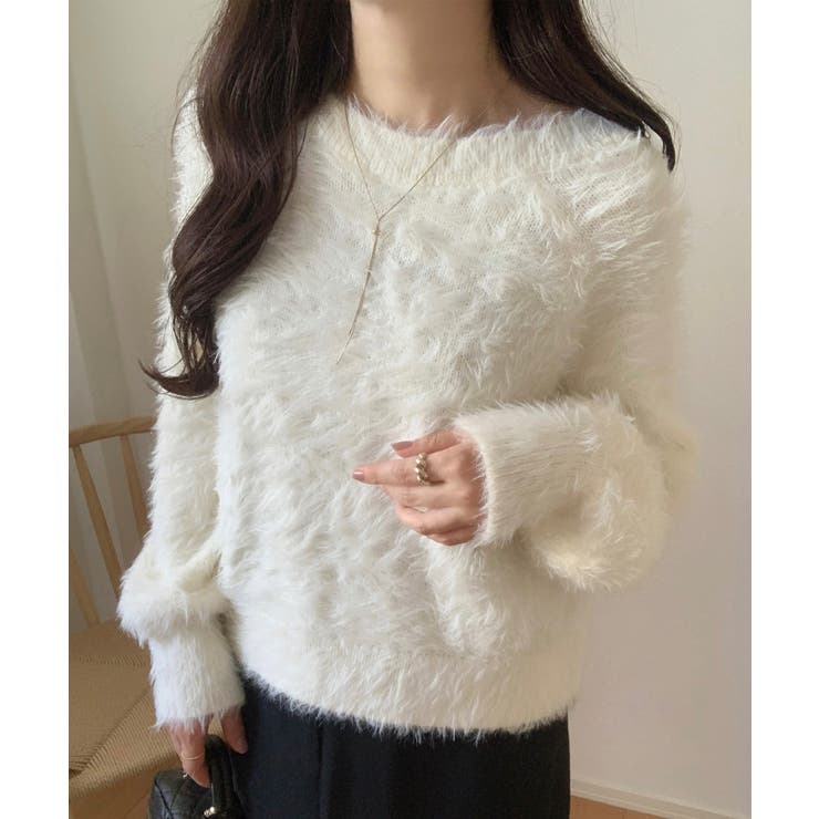 クリーム | バックリボンシャギーニット | LAUIR