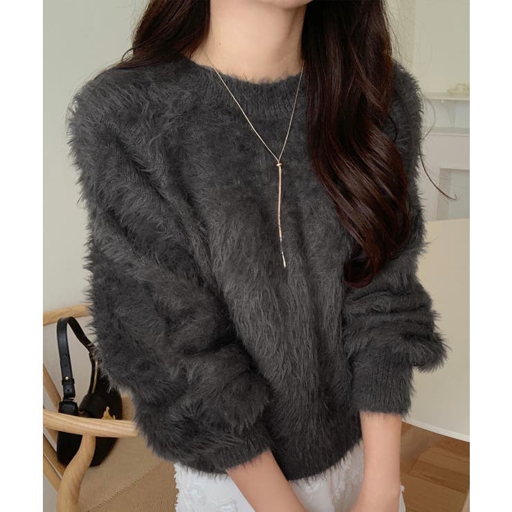 チャコール | バックリボンシャギーニット | LAUIR