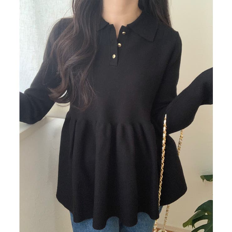 ポロ襟ペプラムニットトップス | LAUIR | 詳細画像3 