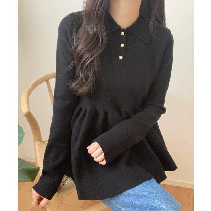 ポロ襟ペプラムニットトップス | LAUIR | 詳細画像4 