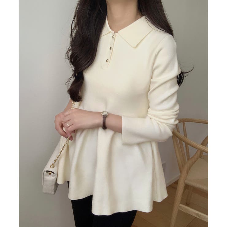 ポロ襟ペプラムニットトップス | LAUIR | 詳細画像5 