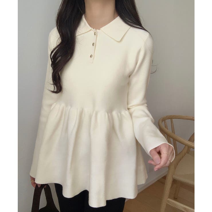 ポロ襟ペプラムニットトップス | LAUIR | 詳細画像6 