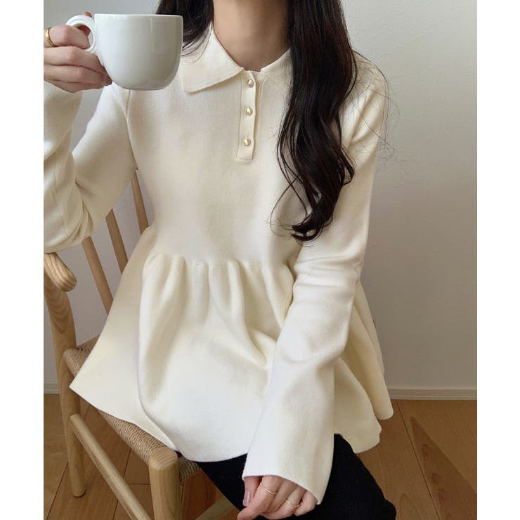 ポロ襟ペプラムニットトップス | LAUIR | 詳細画像7 