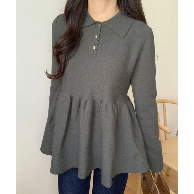 ポロ襟ペプラムニットトップス | LAUIR | 詳細画像9 