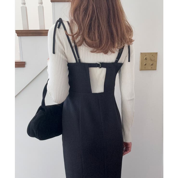 ブラック | バックオープン肩リボンキャミワンピース | LAUIR