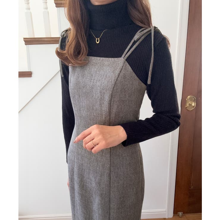 ミックスブラウン | バックオープン肩リボンキャミワンピース | LAUIR