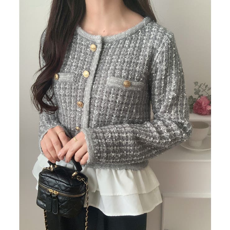 グレー | ペプラムツイードニットトップス | LAUIR