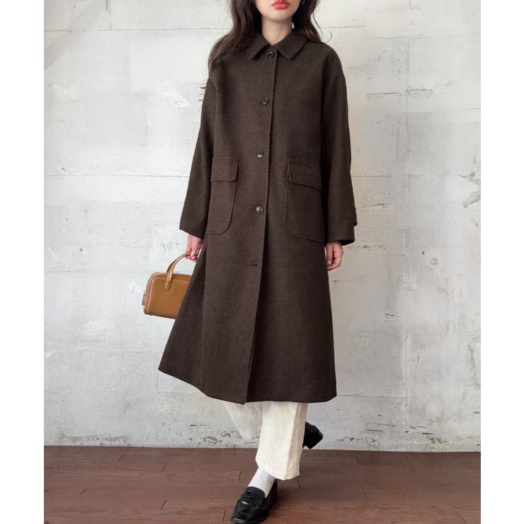 ダークブラウン | ウールライクステンカラーロングコート | LAUIR