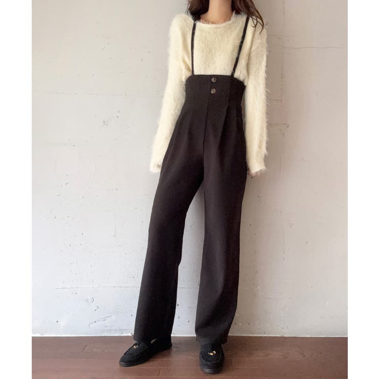 ブラック | ハイウエストワイドサロペット | LAUIR