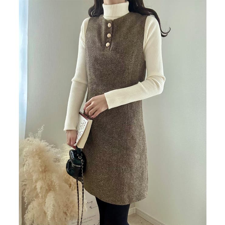 ブラウン | ミックスツイードミニワンピースニットトップスセット | LAUIR