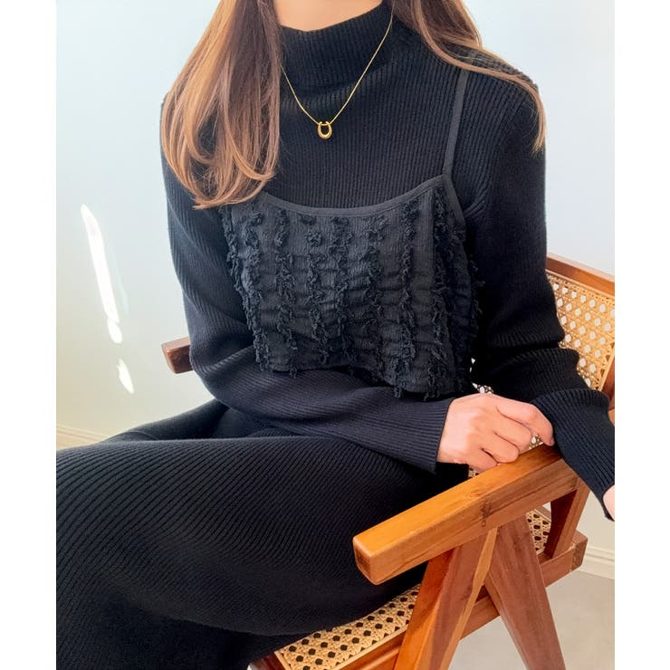 ブラック | ニットワンピースシャギービスチェセット | LAUIR