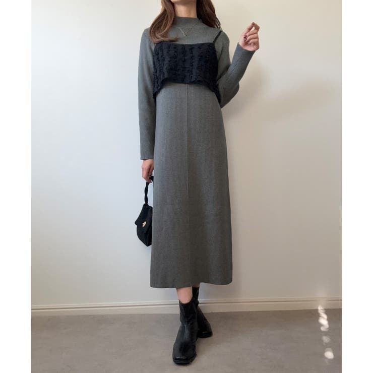 チャコール | ニットワンピースシャギービスチェセット | LAUIR