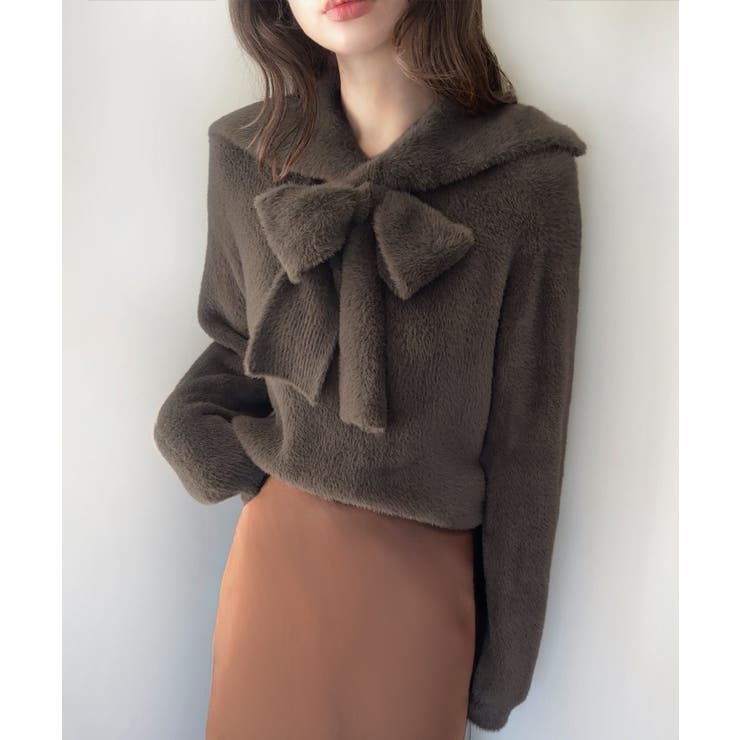 ダークブラウン | リボンシャギーニットプルオーバー | LAUIR