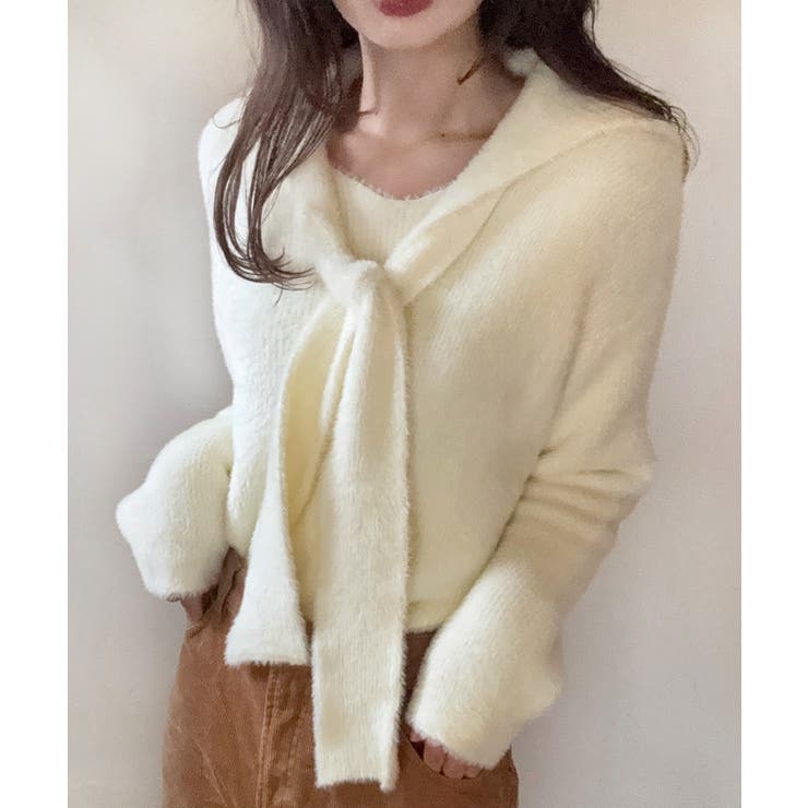 アイボリー | リボンシャギーニットプルオーバー | LAUIR