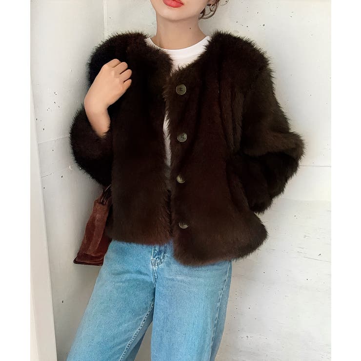 ノーカラーフェイクファージャケット | LAUIR | 詳細画像3 