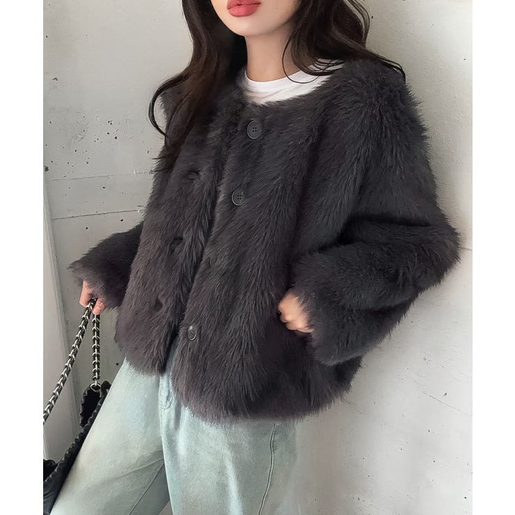 ノーカラーフェイクファージャケット | LAUIR | 詳細画像9 