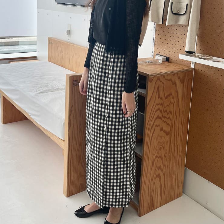 フロントボタンIラインチェックスカート | LAUIR | 詳細画像2 